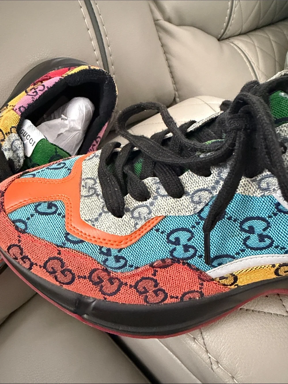 Gucci Men Multicolor GG Canvas & Leather Lace-Up Sneakers